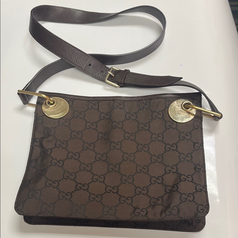 Gucci Brown Crossbody Bag with Gold Details
